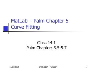 MatLab – Palm Chapter 5 Curve Fitting