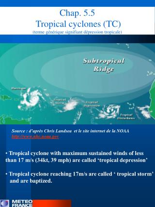 Chap. 5.5 Tropical cyclones (TC) (terme générique signifiant dépression tropicale)