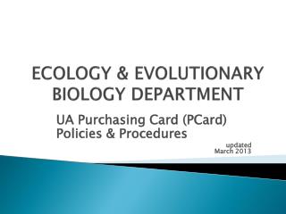 ECOLOGY &amp; EVOLUTIONARY BIOLOGY DEPARTMENT