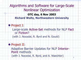 Algorithms and Software for Large-Scale Nonlinear Optimization