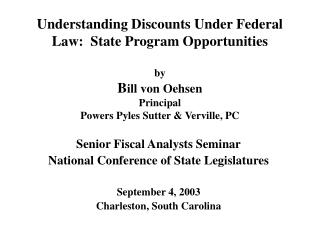 Senior Fiscal Analysts Seminar National Conference of State Legislatures September 4, 2003
