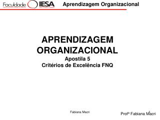 APRENDIZAGEM ORGANIZACIONAL Apostila 5 Critérios de Excelência FNQ