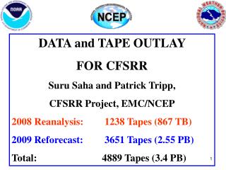 DATA and TAPE OUTLAY FOR CFSRR Suru Saha and Patrick Tripp, CFSRR Project, EMC/NCEP