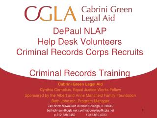 DePaul NLAP Help Desk Volunteers Criminal Records Corps Recruits Criminal Records Training