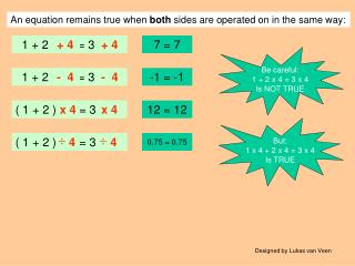 An equation remains true when both sides are operated on in the same way: