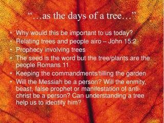 “…as the days of a tree…”
