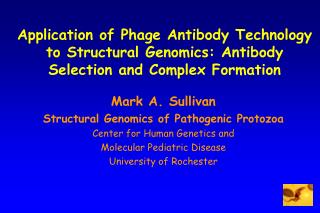 Mark A. Sullivan Structural Genomics of Pathogenic Protozoa Center for Human Genetics and