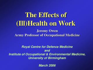 The Effects of (Ill)Health on Work