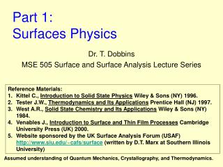 Part 1: Surfaces Physics