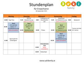 Stundenplan für Erwachsene Ab September 2014