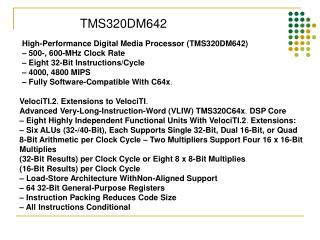 High-Performance Digital Media Processor (TMS320DM642) – 500-, 600-MHz Clock Rate