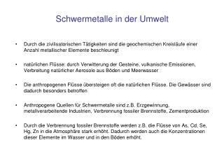 Schwermetalle in der Umwelt