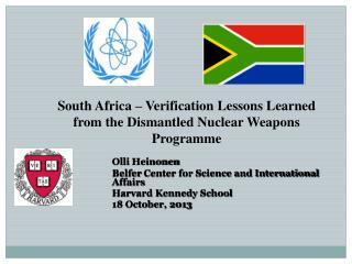 South Africa – Verification Lessons Learned from the Dismantled Nuclear Weapons Programme