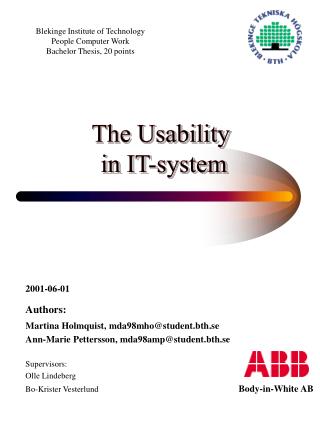 2001-06-01 Authors: Martina Holmquist, mda98mho@student.bth.se
