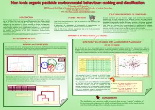 Non ionic organic pesticide environmental behaviour: ranking and classification