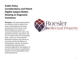 Public Policy Considerations and Patent Eligible Subject Matter Relating to Diagnostic Inventions