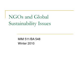 NGOs and Global Sustainability Issues