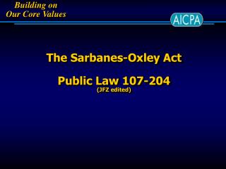 The Sarbanes-Oxley Act Public Law 107-204 (JFZ edited)