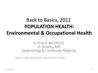 Back to Basics, 2011 POPULATION HEALTH: Environmental &amp; Occupational Health