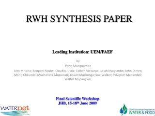 RWH SYNTHESIS PAPER