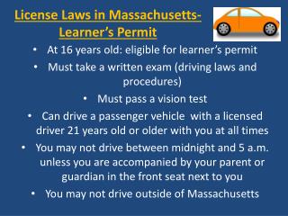 License Laws in Massachusetts- Learner’s Permit