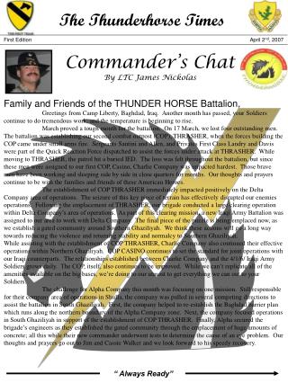 Commander’s Chat By LTC James Nickolas