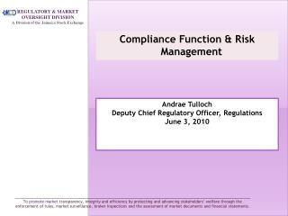 Compliance Function &amp; Risk Management