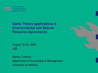 Game Theory applications &amp; Environmental and Natural Resource Agreements