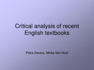 Critical analysis of recent English textbooks