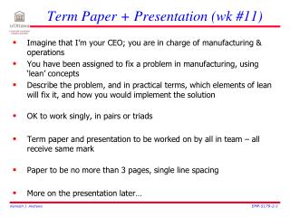 Term Paper + Presentation (wk #11)