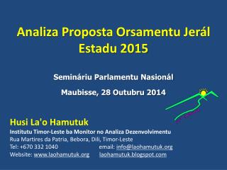 Analiza Proposta Orsamentu Jerál Estadu 2015