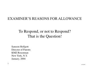 EXAMINER’S REASONS FOR ALLOWANCE