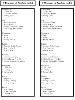 8 Wonders of Sterling Ballot