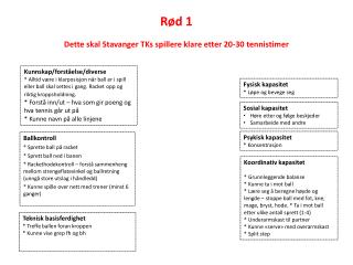 Rød 1 Dette skal Stavanger TKs spillere klare etter 20-30 tennistimer