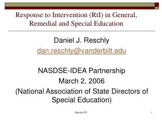 Response to Intervention (RtI) in General, Remedial and Special Education