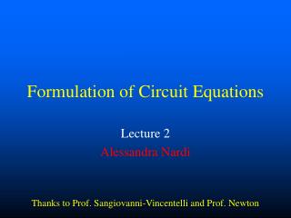 Formulation of Circuit Equations