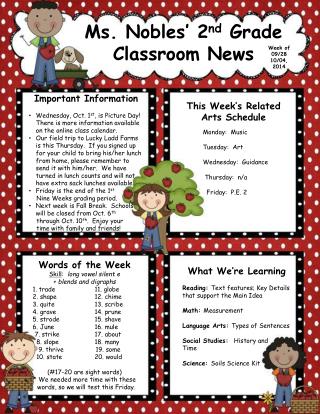 Ms. Nobles’ 2 nd Grade Classroom News