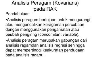 Analisis Peragam (Kovarians) pada RAK