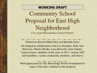 Community School Proposal for East High Neighborhood Cleveland Metropolitan School District