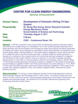 CENTER FOR CLEAN ENERGY ENGINEERING Seminar Announcement
