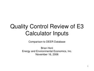 Quality Control Review of E3 Calculator Inputs