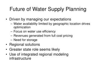 Future of Water Supply Planning