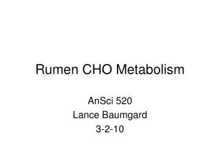 Rumen CHO Metabolism