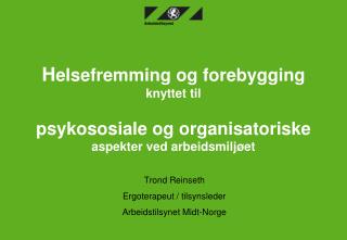 Trond Reinseth Ergoterapeut / tilsynsleder Arbeidstilsynet Midt-Norge