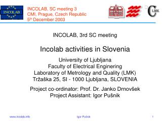 INCOLAB, SC meeting 3 CMI , Prague , Czech Republic 5 th December 2003