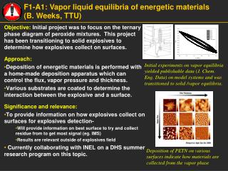 F1-A1: Vapor liquid equilibria of energetic materials (B. Weeks, TTU)