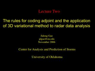 The rules for coding adjoint and the application of 3D variational method to radar data analysis