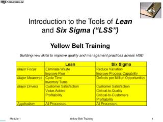 Introduction to the Tools of Lean and Six Sigma (“LSS”) Yellow Belt Training