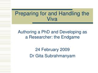 Preparing for and Handling the Viva