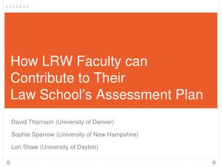 How LRW Faculty can Contribute to Their Law School ’ s Assessment Plan